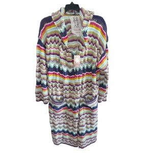 Johnny Was Hooded Colorful Striped Knit Cardigan Button Front Sz Small (Missoni)